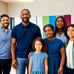 A diverse group of adults, including parents and community members, standing together with a young child safely among them, in a bright, modern community center. They are fully clothed in modest, contemporary attire, demonstrating unity and vigilance for child protection. The background subtly includes symbols of security and justice. Professional photography, high resolution, soft lighting, safe for work, appropriate content, family-friendly, perfect anatomy, correct proportions, natural pose, well-formed hands, proper finger count, natural body proportions.