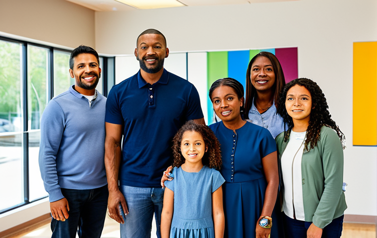 A diverse group of adults, including parents and community members, standing together with a young child safely among them, in a bright, modern community center. They are fully clothed in modest, contemporary attire, demonstrating unity and vigilance for child protection. The background subtly includes symbols of security and justice. Professional photography, high resolution, soft lighting, safe for work, appropriate content, family-friendly, perfect anatomy, correct proportions, natural pose, well-formed hands, proper finger count, natural body proportions.