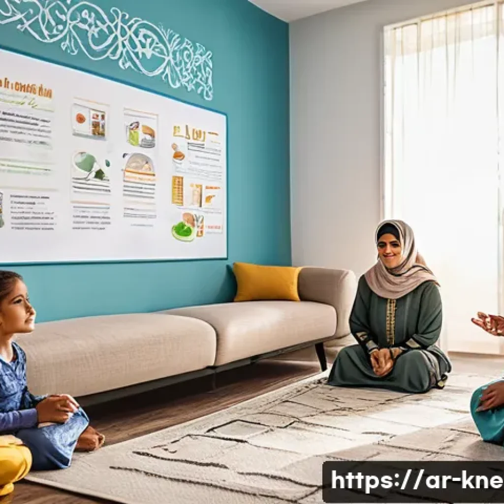 가습기 살균제 사건 - A detailed indoor scene depicting an Arabic family gathered in a modern living room, attentively par...