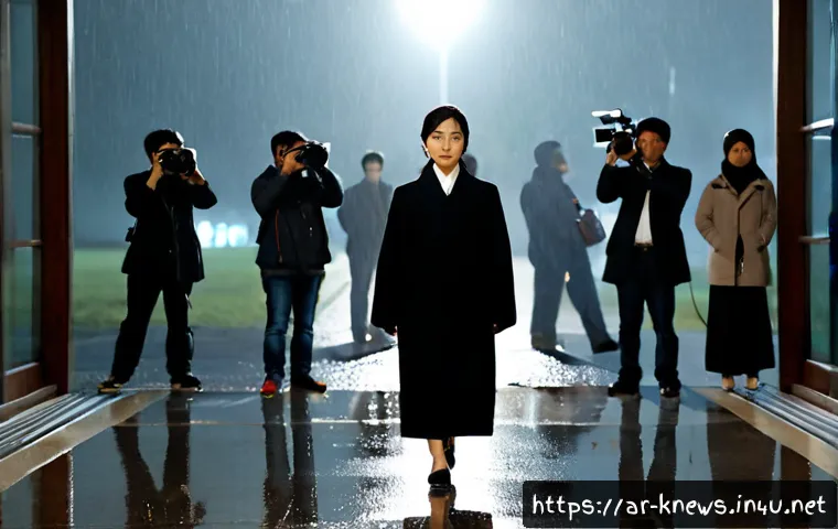 김부선 스캔들 - Photorealistic editorial-style scene of a Korean female public figure shown only as an unidentifiabl...